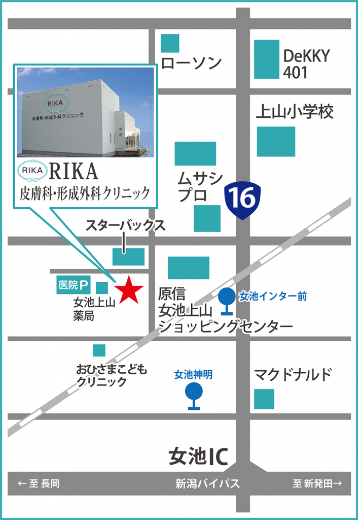 新潟市の皮膚科-RIKA皮膚科・形成外科クリニック・アクセスマップ地図